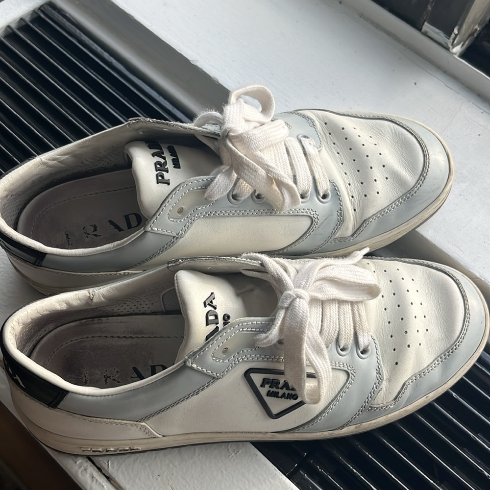 Blue/grey Downtown Leather Prada sneakers